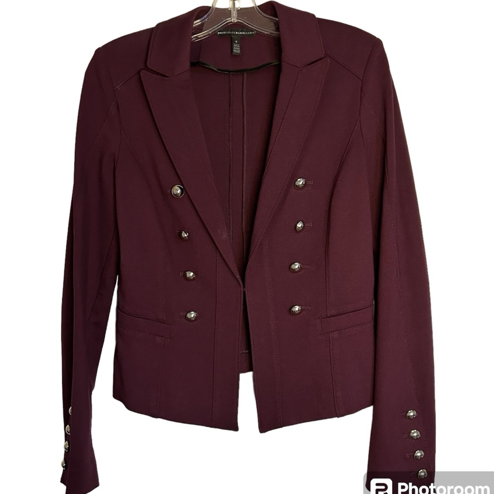 White House Black Market size 6 ponte knit burgundy jacket - Picture 2 of 7